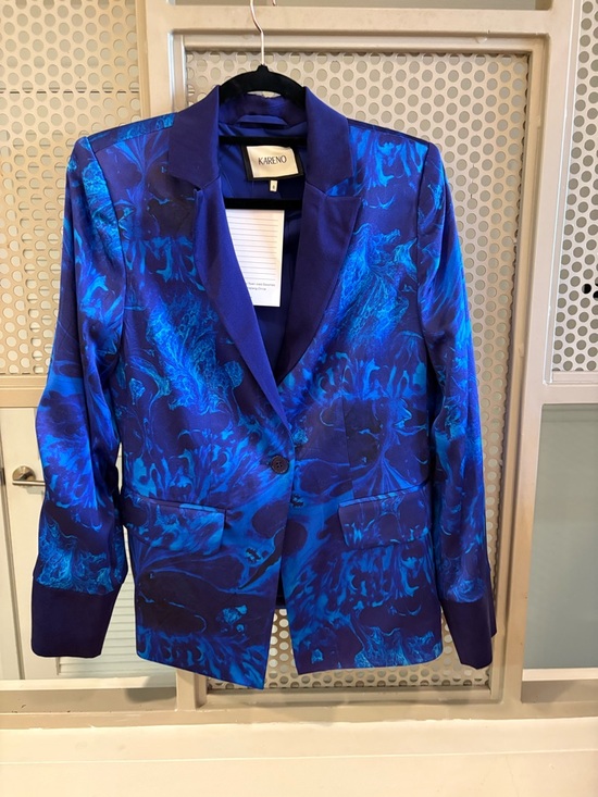 kareno Other - Blue Printed Men's Blazer - Single-Button Tailored Sport Coat